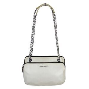 Vince Camuto WHITE GENUINE LEATHER CHAIN TWO COMPARTMENT SHOULDER BAG HANDBAG